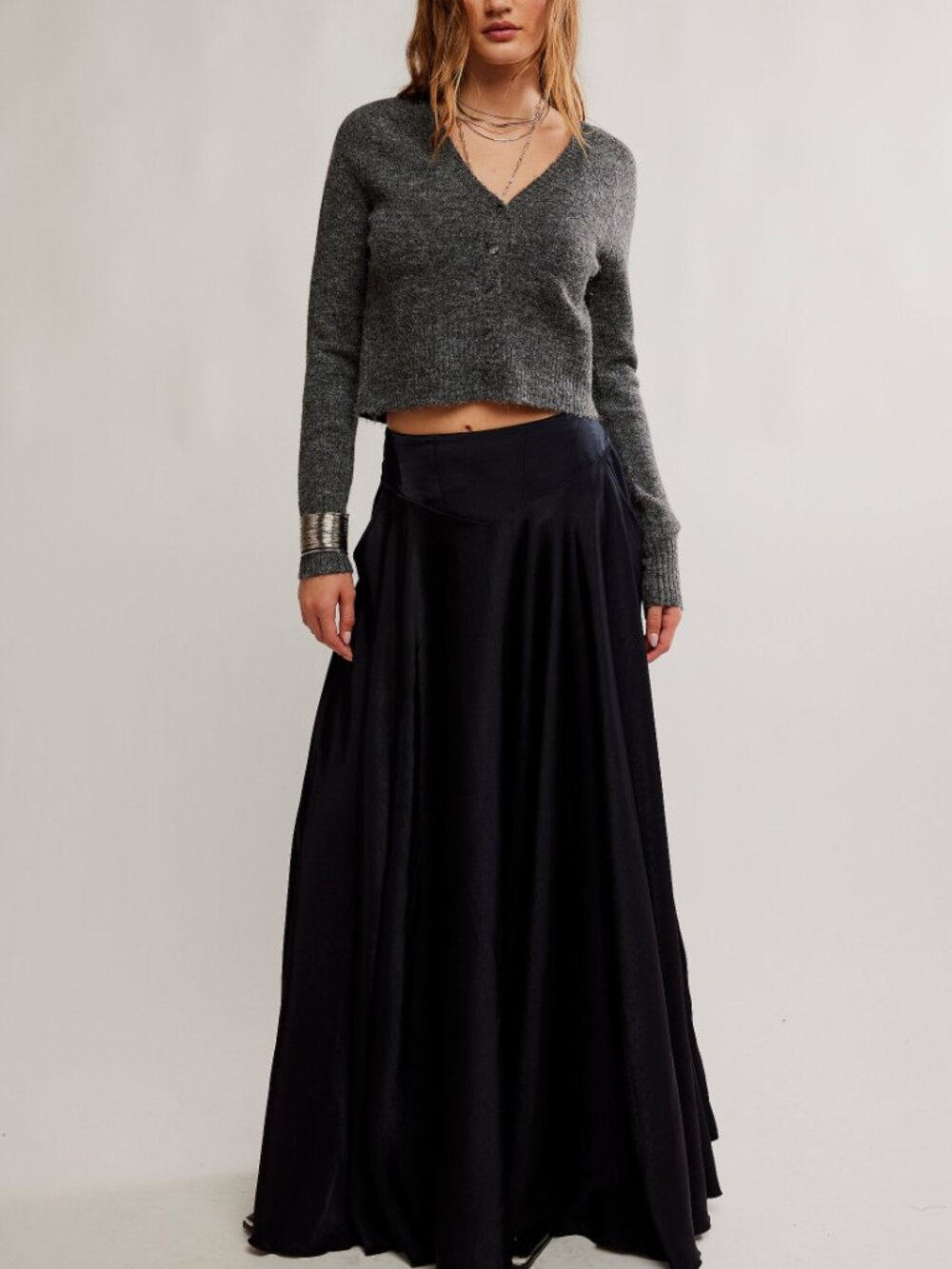 🆕 FREE PEOPLE School Girl SoftSpun Cardi / Charcoal Heather - Picture 12 of 13